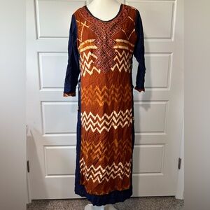 Zam Zam Long Sleeve Ethnic Maxi Dress Embroidered Bohemian Festival Casual